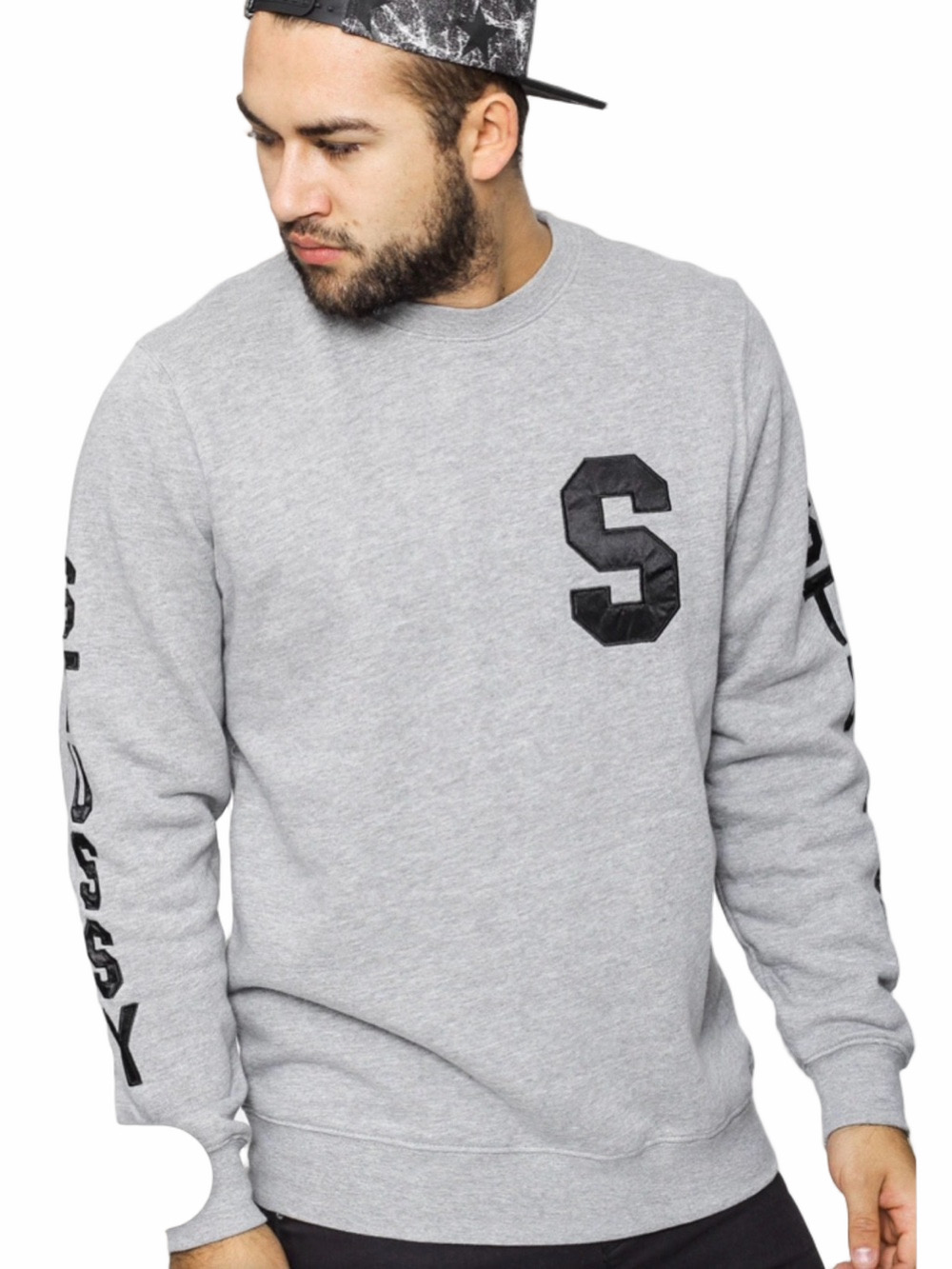 STUSSY Men's LARGE Crewneck Grey Sweatshirt Black Graphic “S”